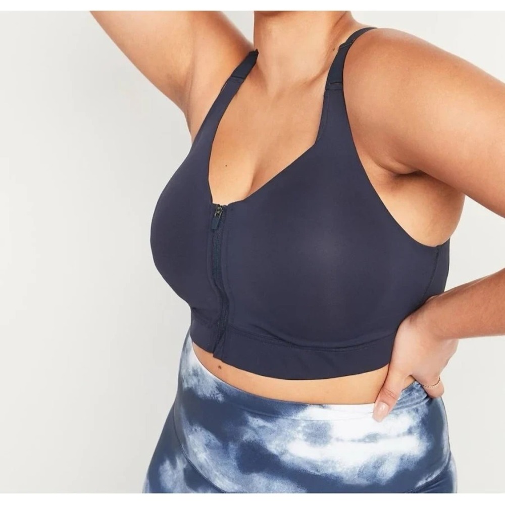 Old Navy Active Powersoft Sport Bra 44DDD Go Dry Dark Navy Blue Zip Adjustable‎